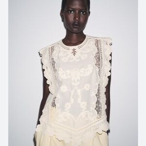 Zara Cream Lace-Detail Sleeveless Blouse
